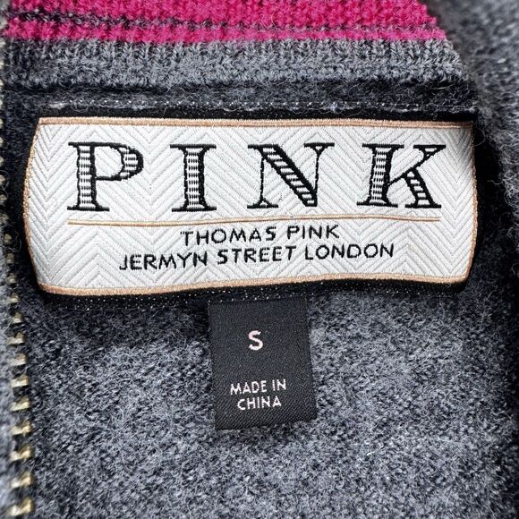 Thomas Pink Mens Quarter Zip Wool Jumper Sweater Size Small Gray Preppy Academia - Picture 3 of 6